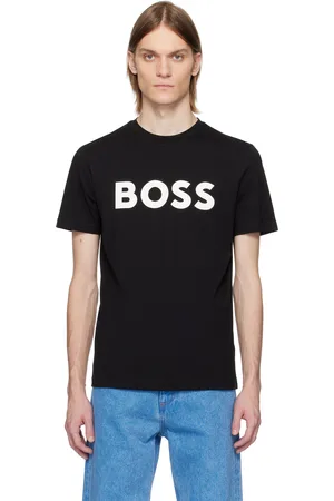 HUGO BOSS Black Curved-Logo Print T-shirt
