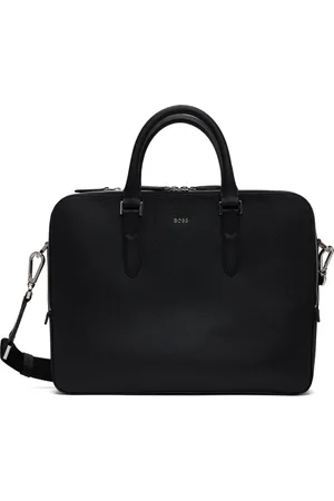 HUGO BOSS Black Structured Leather Logo Lettering Briefcase