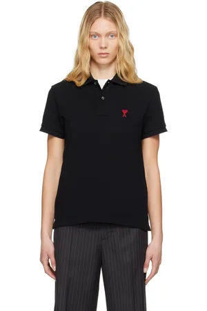 Ami Black Cotton Ami de Coeur Polo