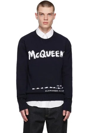 Alexander McQueen Navy Graffiti Crewneck Sweater