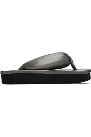 Rick Owens Gunmetal Hollywood Peached Lambskin Flip-Flops