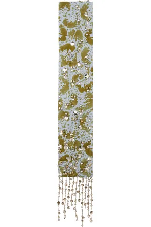DRIES VAN NOTEN Blue & Khaki Embroidered Silk Scarf