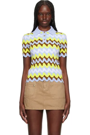 VERSACE Multicolor Wave Jacquard Knit Fitted Polo