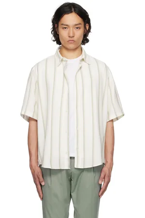 HUGO BOSS Off-White Loose-Fit Striped Open-Weave Shirt