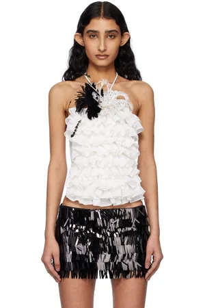 Fancì Club White Soo Halter Ruffle Tank Top