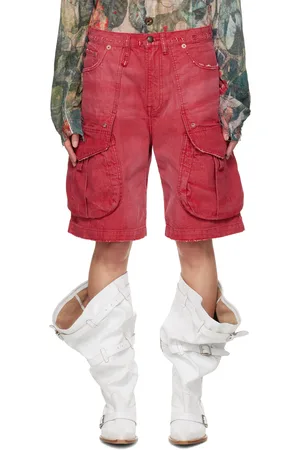 R13 Red Multi Pocket Baggy Denim Shorts