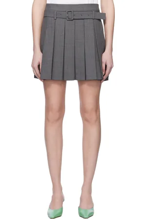 Shushu/Tong Gray Belt-Embellished Pleated Miniskirt