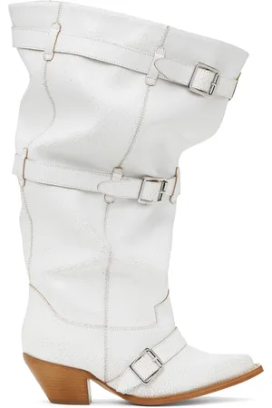 R13 White Buckled-Up Slouch Cowboy Boots