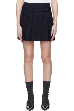 Shushu/Tong Navy Belt-Embellished Pleated Miniskirt