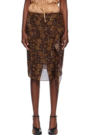 DRIES VAN NOTEN Brown Beaded Midi Skirt