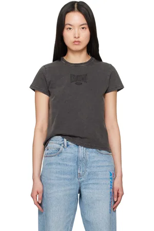 Alexander Wang Black Distressed Logo Shrunken T-shirt