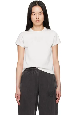 Alexander Wang Off-White Distressed Logo Shrunken T-shirt