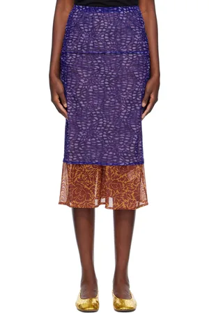 DRIES VAN NOTEN Purple & Orange Mesh Midi Skirt