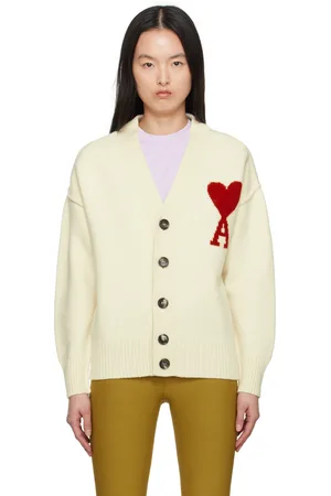 Ami Off-White Wool Ami de Coeur Cardigan