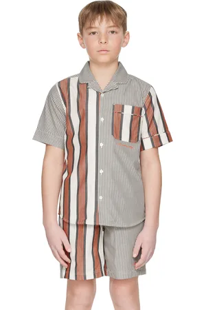 Burberry Kids Black & Orange Striped Shirt