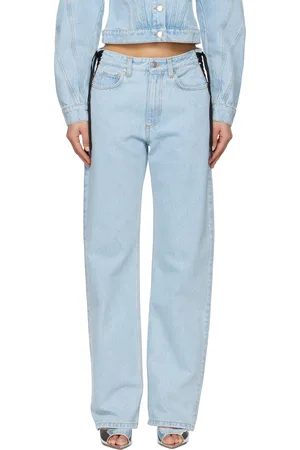 MUGLER Blue Laced-Up Straight Leg Jeans