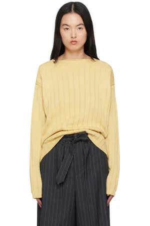 Auralee Yellow Flat Cord Yarn Boat Neck Sweater