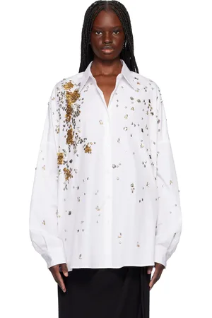 DRIES VAN NOTEN White Beaded Oversized Shirt