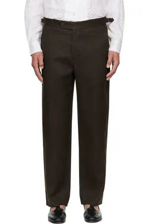 BODE Brown Lightweight Linen Side-Buckle Trousers