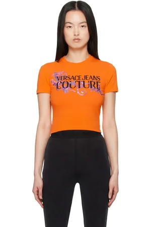 VERSACE Orange Crystal Outline Barocco T-shirt