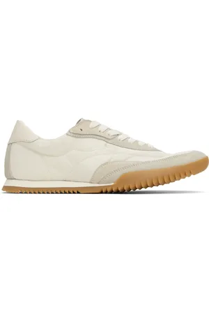 HUGO BOSS White & Taupe Low-Profile Suede Trim Sneakers