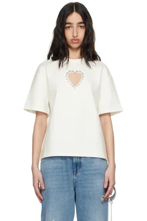 AREA White Crystal Heart Cutout Relaxed T-shirt