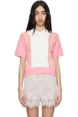 Anna Sui Pink & White Amalfi Knit Short Sleeve Polo