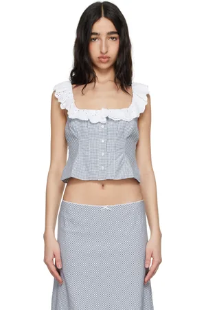 DANIELLE GUIZIO Blue & White Paloma Lace Top
