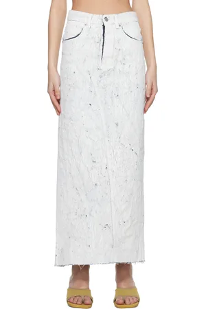 Maison Margiela White Hand-Painted Denim Maxi Skirt