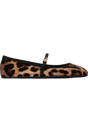 Dolce & Gabbana Brown & Beige Printed Velvet Ballerina Flats