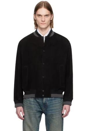 HUGO BOSS Black Ribbed-Trim Suede Bomber Jacket