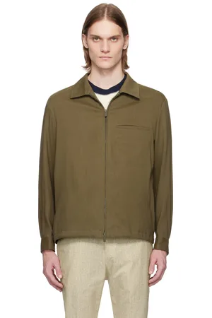 HUGO BOSS Khaki Relaxed-Fit Zipped Overshirt