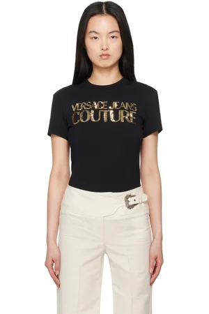 VERSACE Black Crystal Institutional Logo T-Shirt