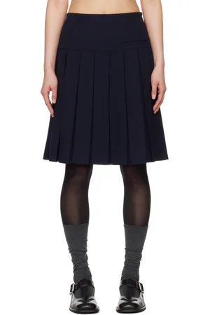Shushu/Tong Navy A-Line Pleated Midi Skirt