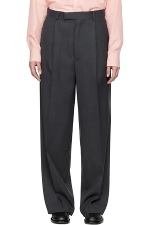Auralee Gray Wool Kid Mohair Hop Sack One-Tuck Trousers