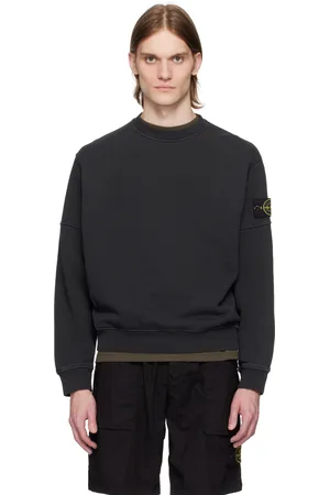 Stone Island Black Organic Cotton Diagonal Fleece Old Effect Sweatshirt