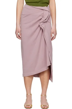 DRIES VAN NOTEN Pink Ruffled Cotton Midi Skirt