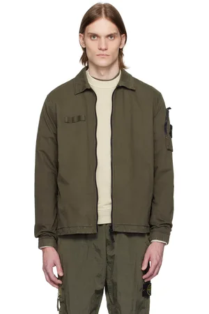 Stone Island Khaki Organic Stretch Broken Twill Cotton Old Effect Overshirt