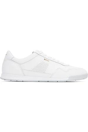 HUGO BOSS White Nappa-Leather Perforated Details Sneakers