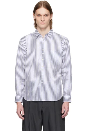 Comme des Garçons White & Navy Striped Shirt
