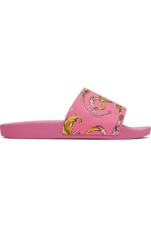 VERSACE Pink Outline Barocco Pool Slides