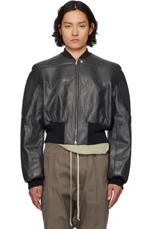 Rick Owens Black Hollywood Girdered Leather Bomber Jacket