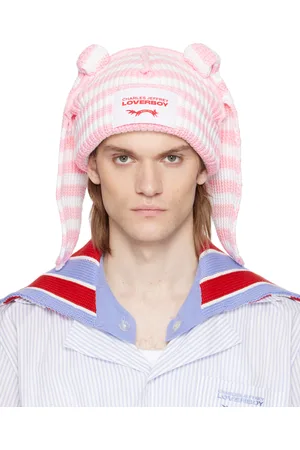 Charles Jeffrey Loverboy SSENSE Exclusive Pink & White Chunky Rabbit Beanie