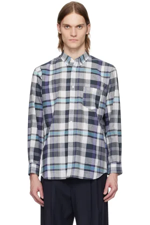 Comme des Garçons Gray & Blue Yarn Dyed Cotton Check Poplin Shirt