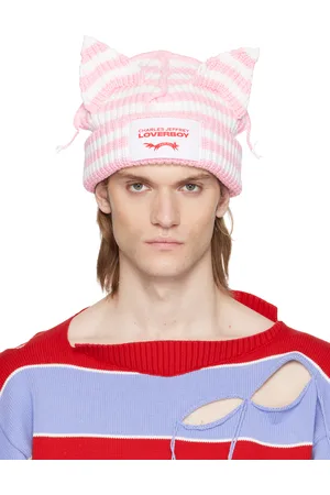 Charles Jeffrey Loverboy SSENSE Exclusive Pink & White Chunky Ears Beanie