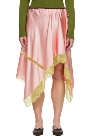 DRIES VAN NOTEN Pink Asymmetrical Silk Midi Skirt