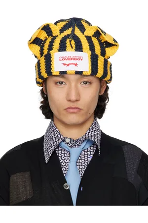 Charles Jeffrey Loverboy Yellow & Navy Chunky Ears Beanie