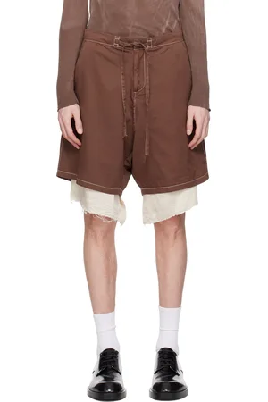 Edward Cuming Brown Drill Satin Exploded Piece Dyed Shorts