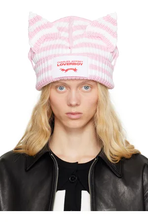Charles Jeffrey Loverboy SSENSE Exclusive Pink & White Chunky Ears Beanie