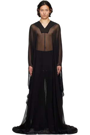 Rick Owens Black Hollywood Hooded Kaftan Pullover Coat